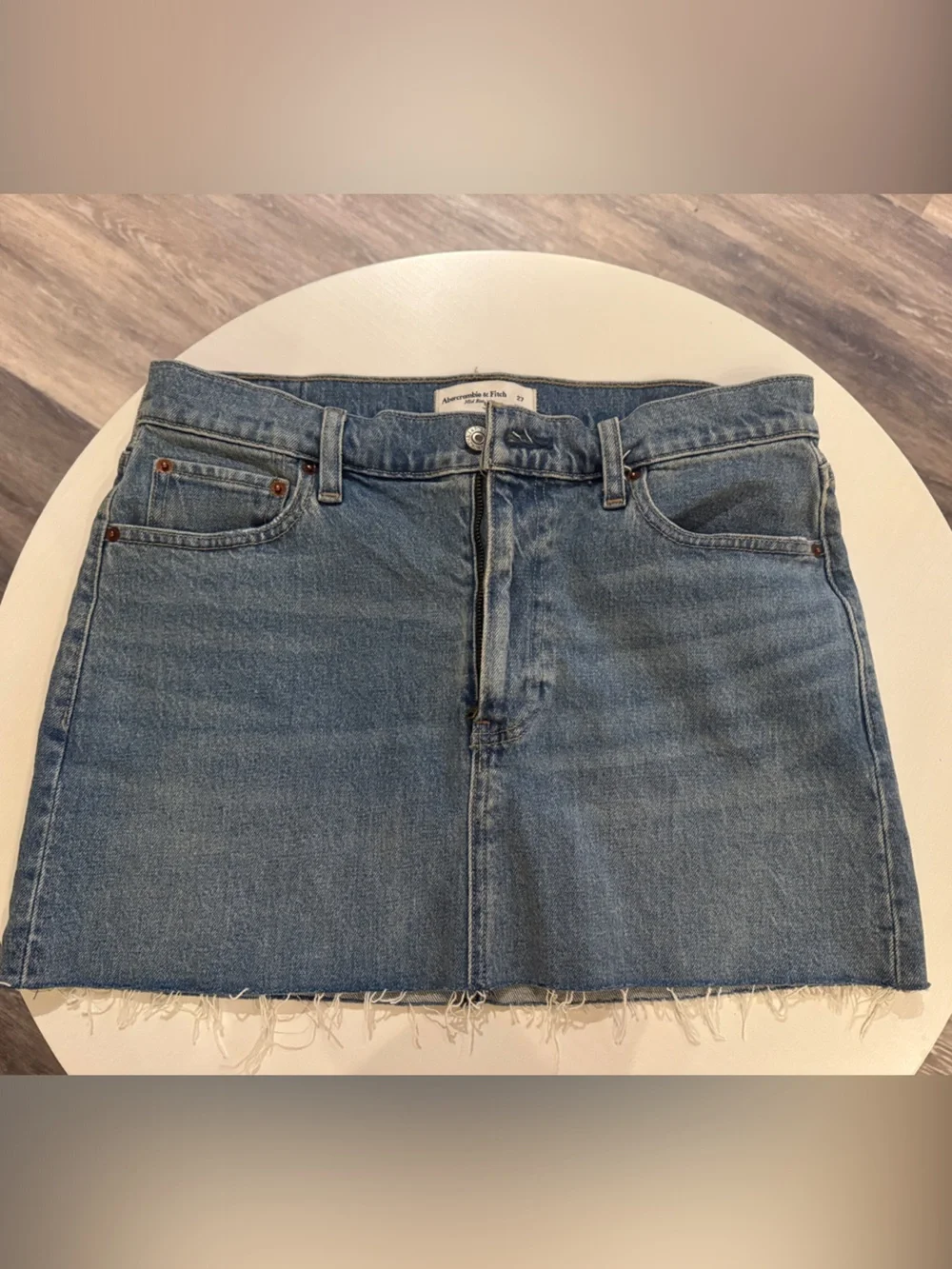Abercrombie & Fitch Light Blue Denim Mini Skirt with Frayed Hem